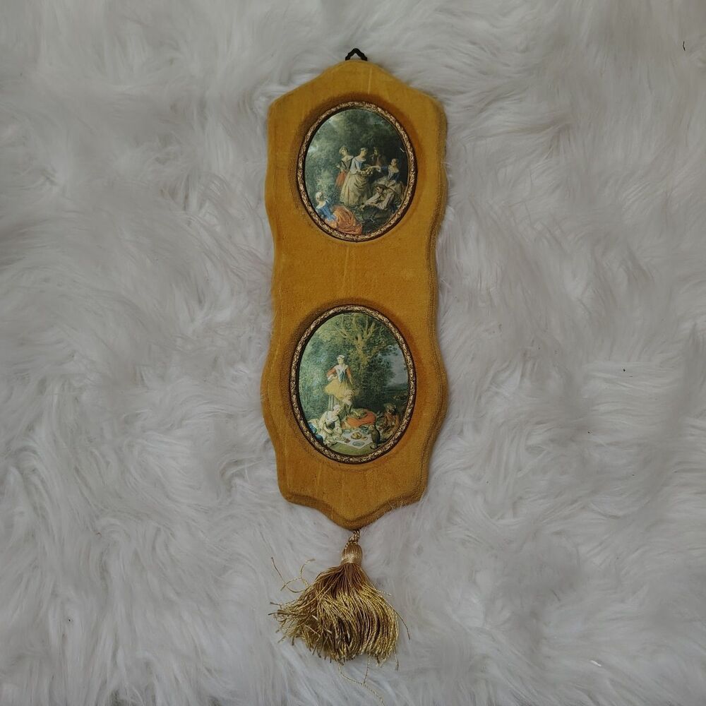 Romantic VTG Italian Florentine Dble Picture Plaque 18th Century Style
